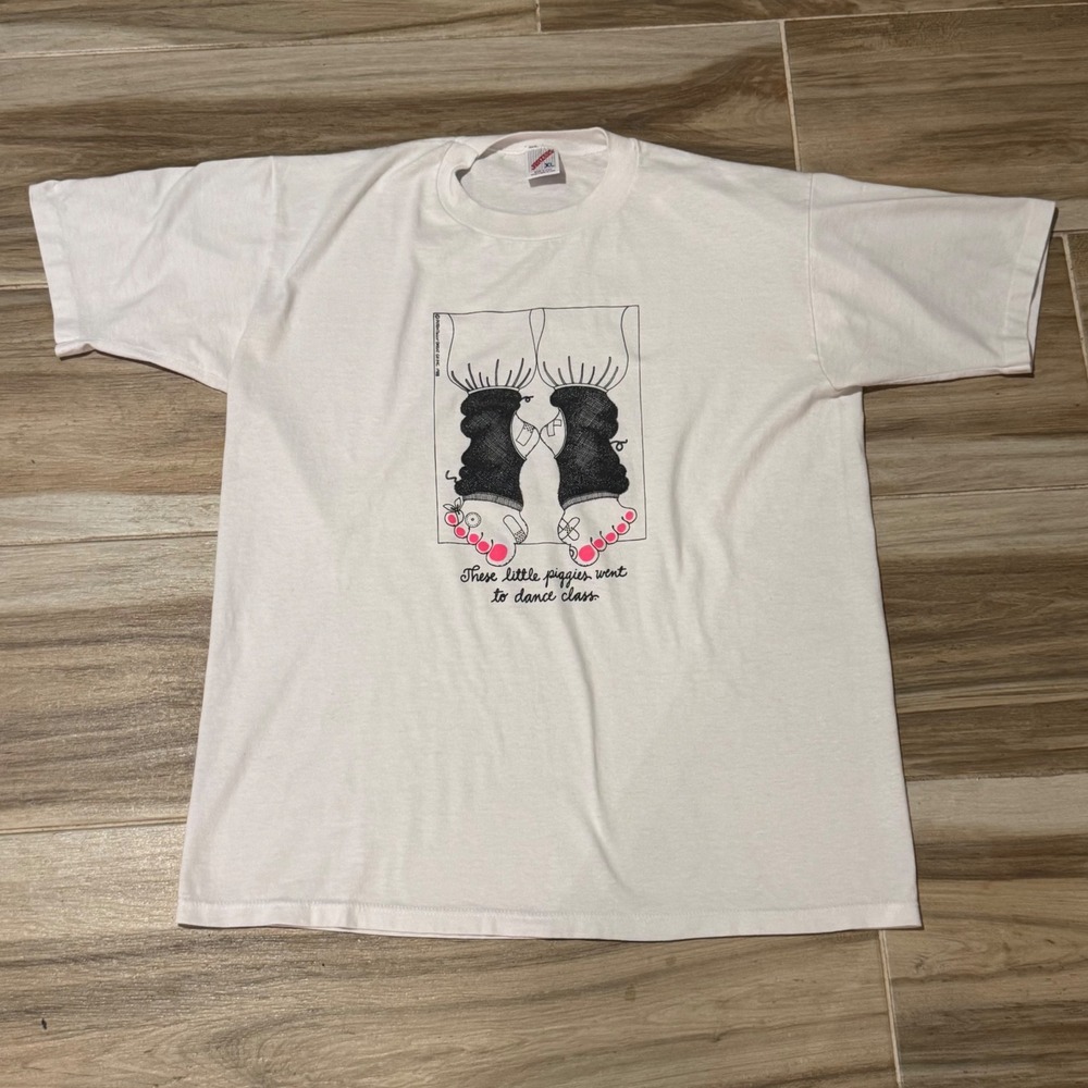 Vintage 1988 Jerzees These Little Piggies Went to Dance Class T-Shirt XL USA